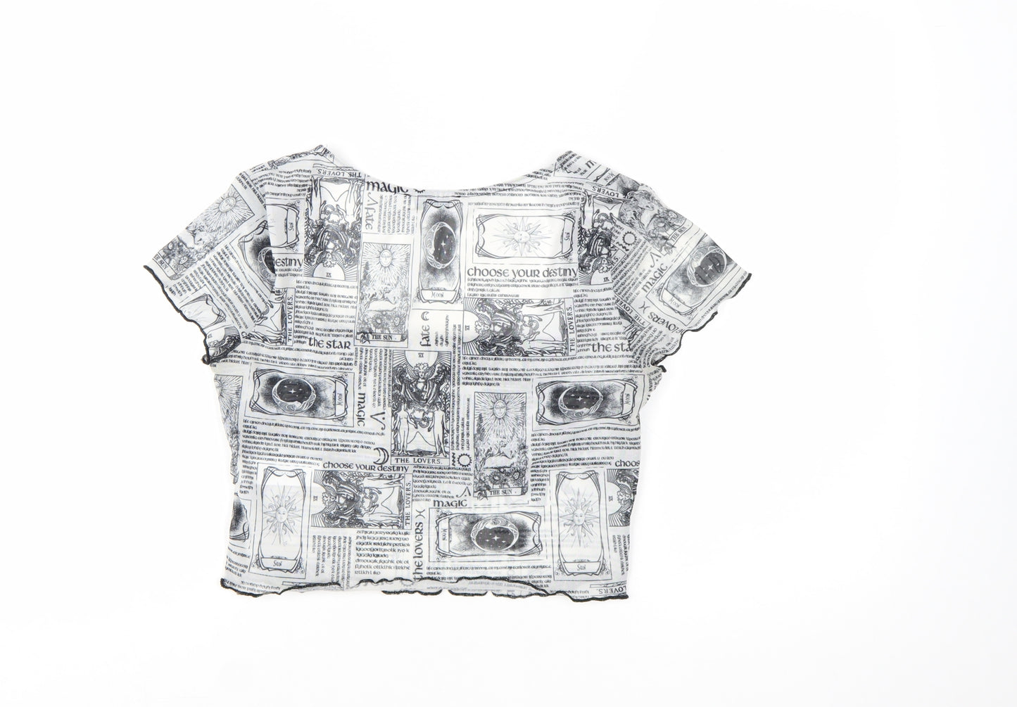 Topshop Women’s Black & White Printed Mesh Cropped T-Shirt UK 10
