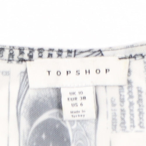 Topshop Women’s Black & White Printed Mesh Cropped T-Shirt UK 10