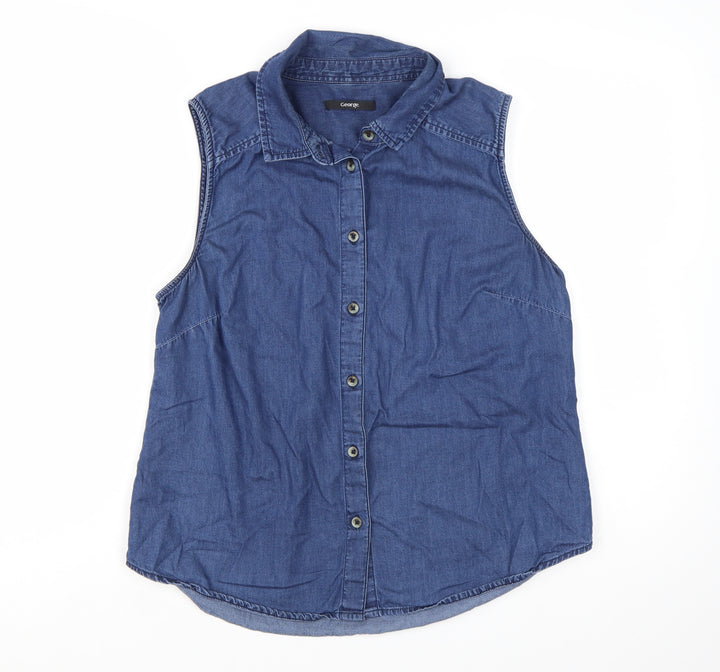 George Women’s Blue Denim Sleeveless Button-Up Shirt UK 14