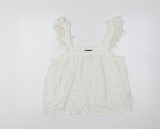 New Look Women White Embroidered Camisole Blouse UK 10