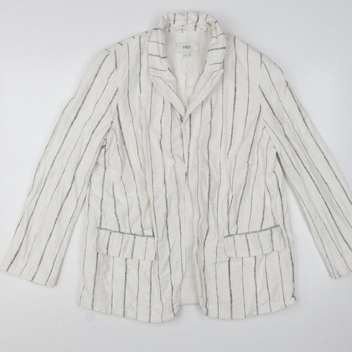 Marks and Spencer Women’s White Striped Linen Viscose Blazer Size 12