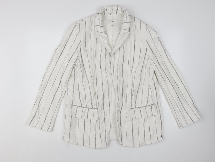 Marks and Spencer Women’s White Striped Linen Viscose Blazer Size 12