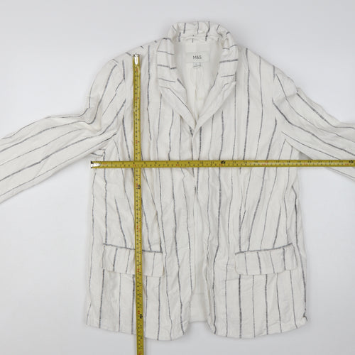 Marks and Spencer Women’s White Striped Linen Viscose Blazer Size 12
