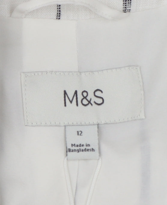 Marks and Spencer Women’s White Striped Linen Viscose Blazer Size 12
