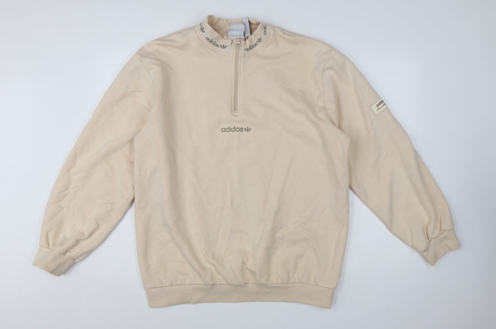 Adidas Men Beige 1/4 Zip Sweatshirt M Mock Neck Logo Pullover