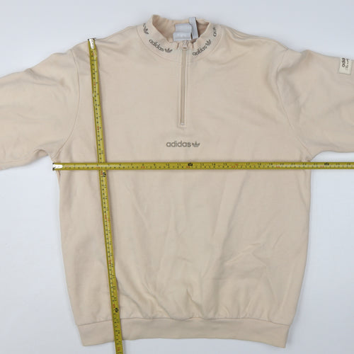 Adidas Men Beige 1/4 Zip Sweatshirt M Mock Neck Logo Pullover