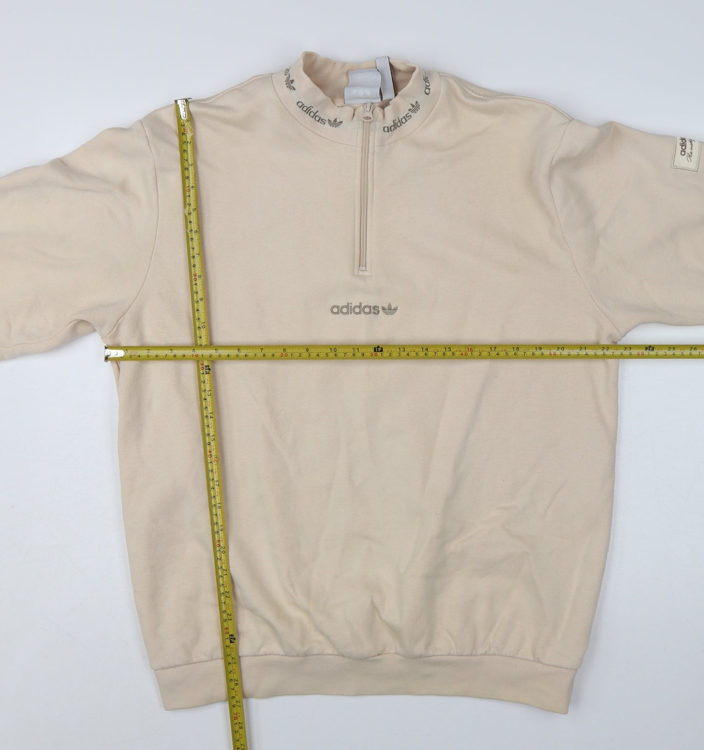 Adidas Men Beige 1/4 Zip Sweatshirt M Mock Neck Logo Pullover