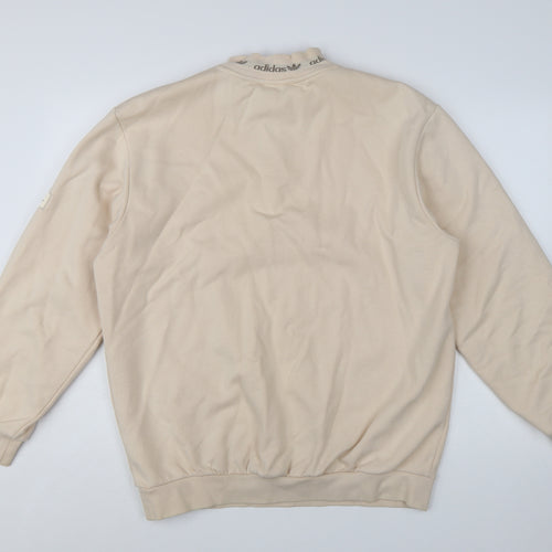 Adidas Men Beige 1/4 Zip Sweatshirt M Mock Neck Logo Pullover