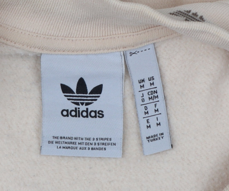 Adidas Men Beige 1/4 Zip Sweatshirt M Mock Neck Logo Pullover