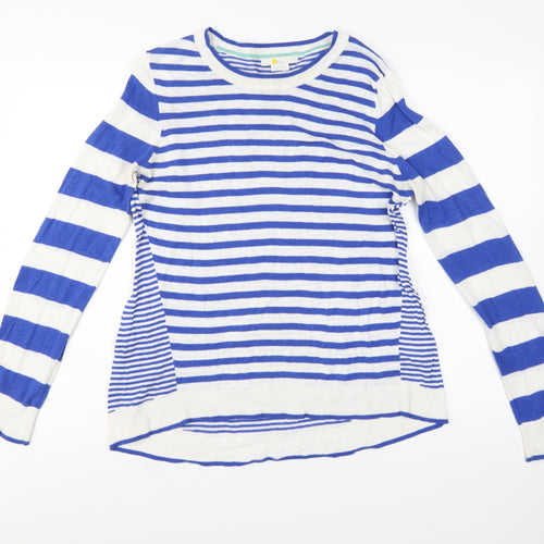 Boden Women Blue & White Striped Linen Cotton Crew Neck Jumper M