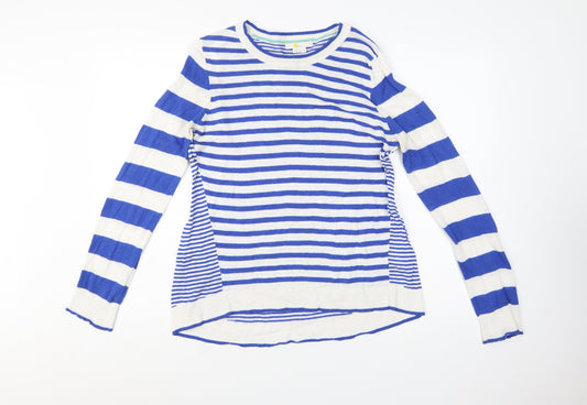 Boden Women Blue & White Striped Linen Cotton Crew Neck Jumper M