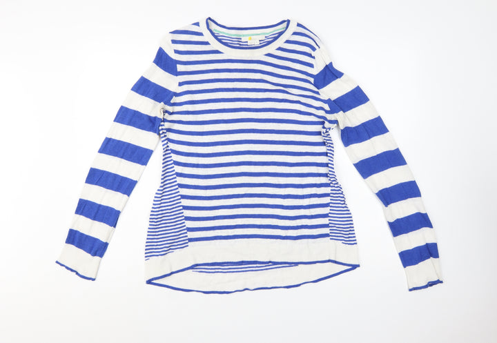 Boden Women Blue & White Striped Linen Cotton Crew Neck Jumper M