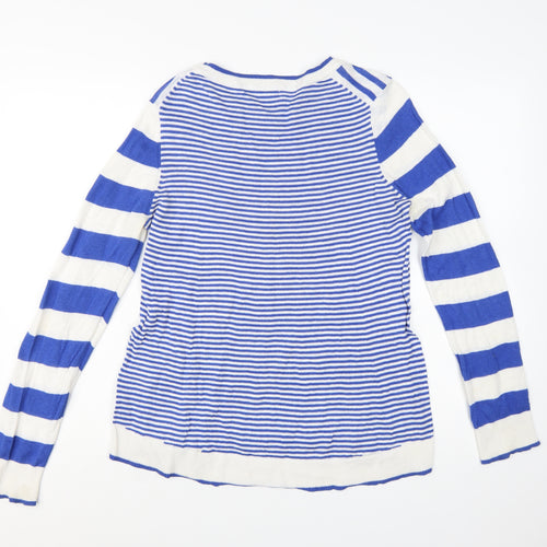 Boden Women Blue & White Striped Linen Cotton Crew Neck Jumper M