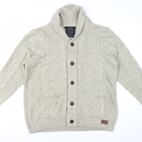 Threadbare Men's Beige Cable Knit Shawl Collar Cardigan 2XL