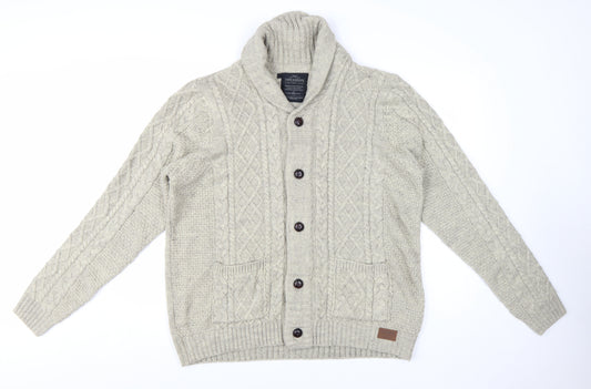 Threadbare Men's Beige Cable Knit Shawl Collar Cardigan 2XL