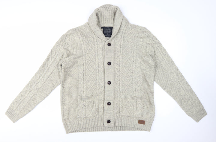 Threadbare Men's Beige Cable Knit Shawl Collar Cardigan 2XL