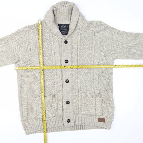 Threadbare Men's Beige Cable Knit Shawl Collar Cardigan 2XL