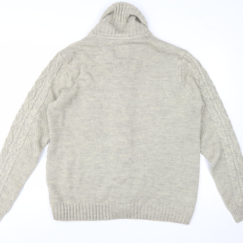 Threadbare Men's Beige Cable Knit Shawl Collar Cardigan 2XL