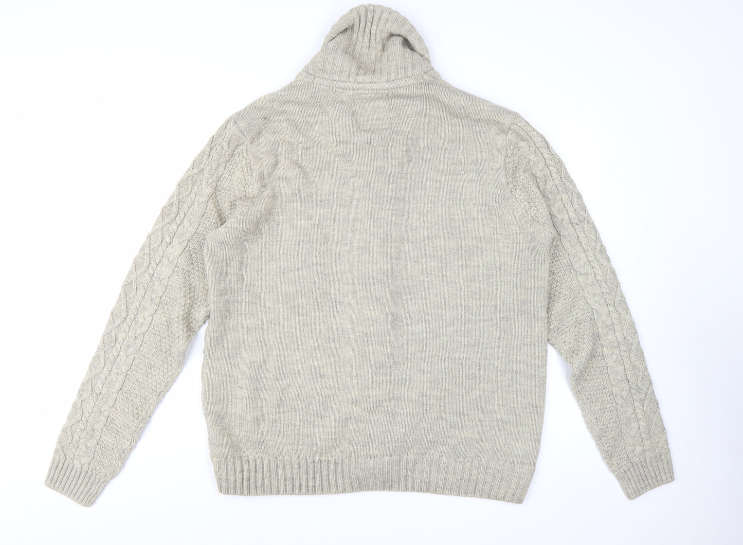 Threadbare Men's Beige Cable Knit Shawl Collar Cardigan 2XL