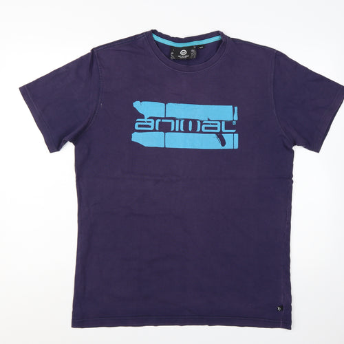 Animal Men's Purple Graphic Logo Regular Fit Cotton T-Shirt L