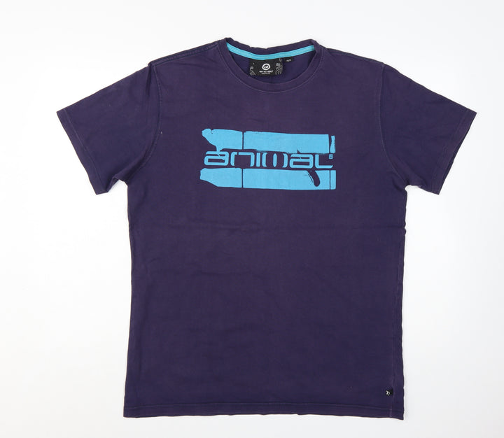 Animal Men's Purple Graphic Logo Regular Fit Cotton T-Shirt L