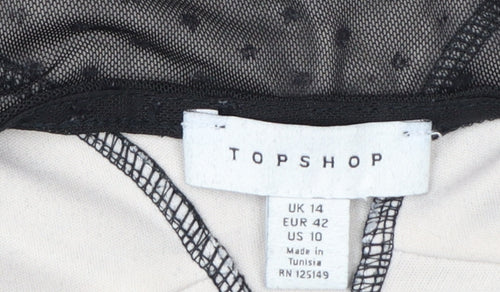 Topshop Women Black Mesh Sheer Bodysuit Size 14 Sweetheart Neck