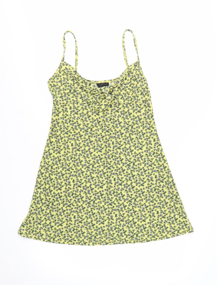 Topshop Women’s Yellow Floral Slip Dress Size 10 Summer Style