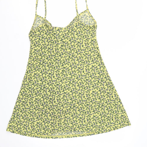 Topshop Women’s Yellow Floral Slip Dress Size 10 Summer Style