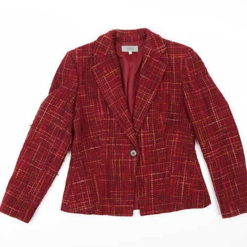 Marks and Spencer Women Red Mix Wool Blend Tweed Single-Breasted Blazer UK 12