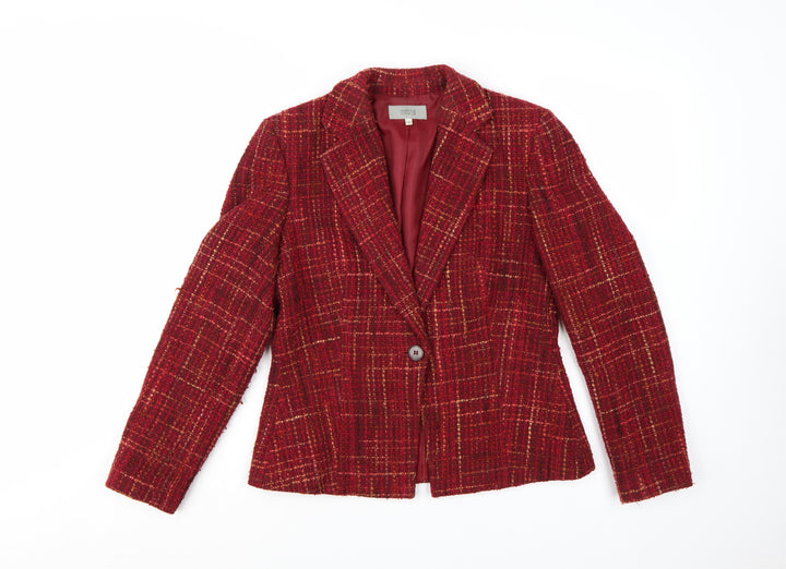 Marks and Spencer Women Red Mix Wool Blend Tweed Single-Breasted Blazer UK 12