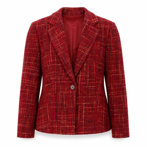 Marks and Spencer Women Red Mix Wool Blend Tweed Single-Breasted Blazer UK 12