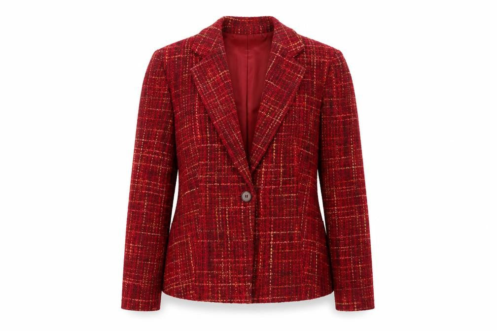 Marks and Spencer Women Red Mix Wool Blend Tweed Single-Breasted Blazer UK 12