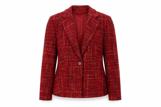 Marks and Spencer Women Red Mix Wool Blend Tweed Single-Breasted Blazer UK 12