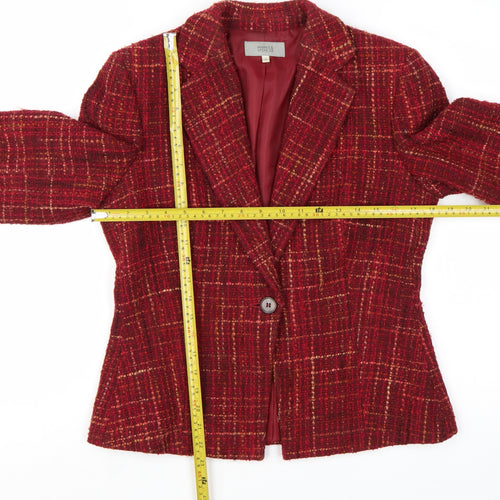 Marks and Spencer Women Red Mix Wool Blend Tweed Single-Breasted Blazer UK 12