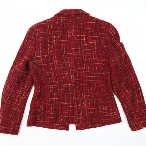 Marks and Spencer Women Red Mix Wool Blend Tweed Single-Breasted Blazer UK 12