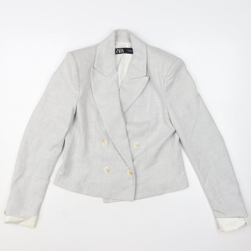 Zara Women Grey Double-Breasted Blazer Jacket Size S Tailored Workwear
