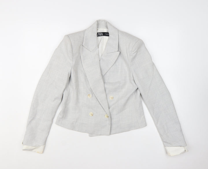 Zara Women Grey Double-Breasted Blazer Jacket Size S Tailored Workwear
