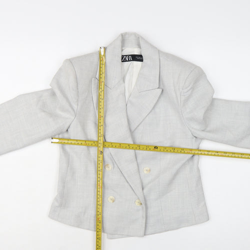 Zara Women Grey Double-Breasted Blazer Jacket Size S Tailored Workwear
