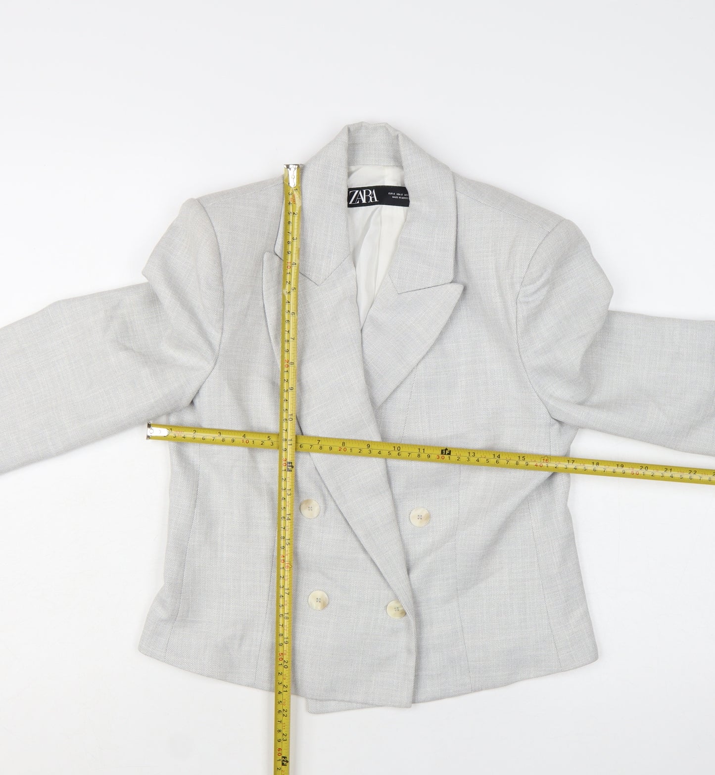 Zara Women Grey Double-Breasted Blazer Jacket Size S Tailored Workwear