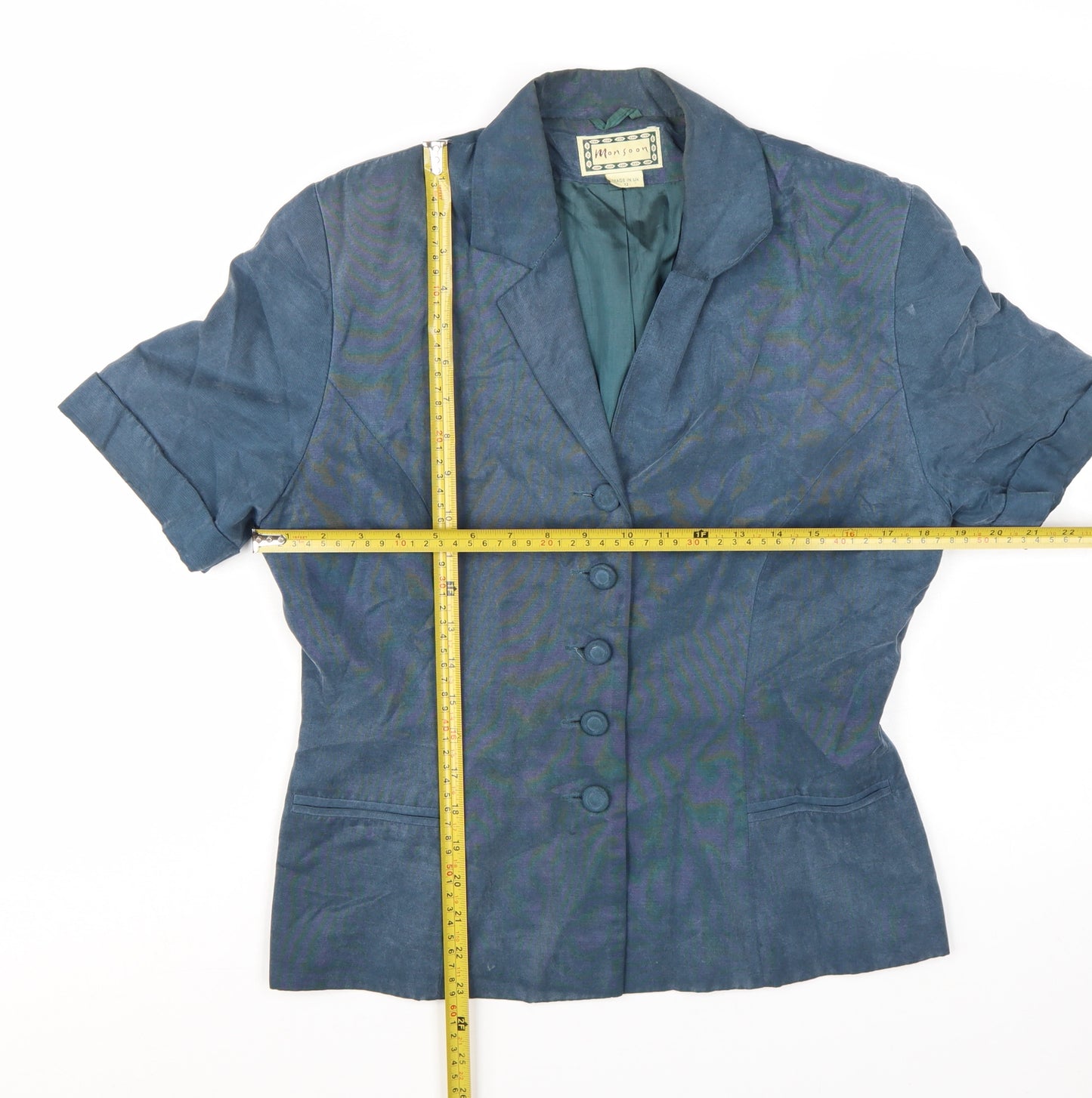 Monsoon Women Blue Short Sleeve Suit Jacket UK 12 Classic Lined