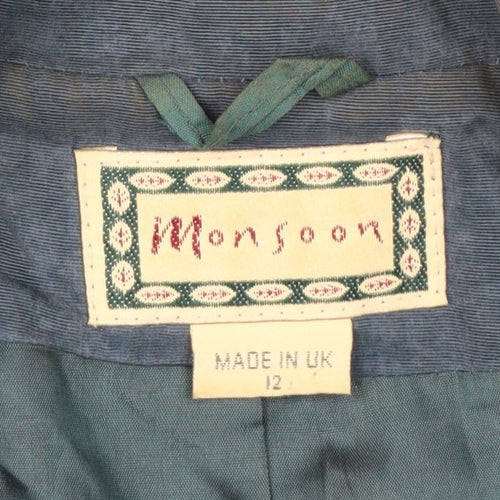 Monsoon Women Blue Short Sleeve Suit Jacket UK 12 Classic Lined