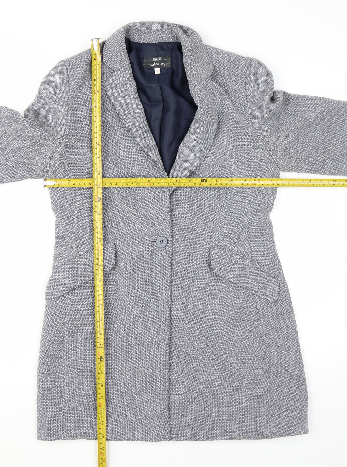 Marks and Spencer Women Grey Petite Single-Breasted Blazer Size 10