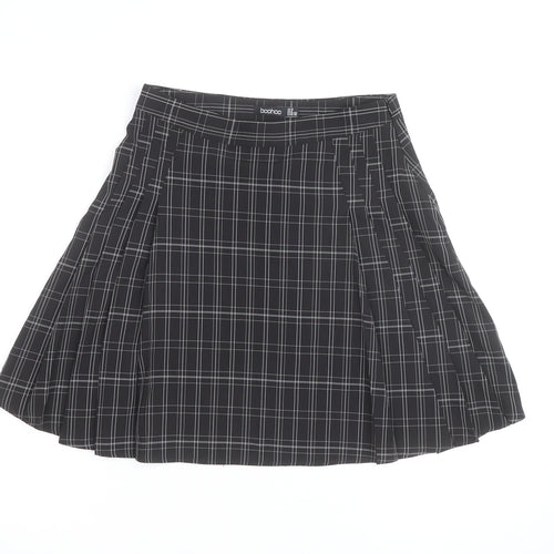 Boohoo Women's Black Check Pleated Mini Skirt Size 10
