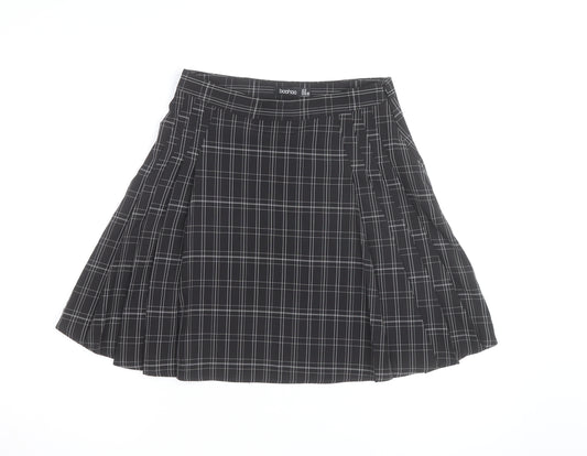 Boohoo Women's Black Check Pleated Mini Skirt Size 10