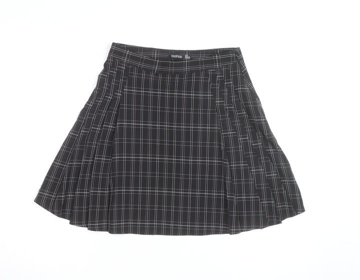 Boohoo Women's Black Check Pleated Mini Skirt Size 10