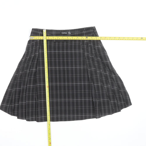 Boohoo Women's Black Check Pleated Mini Skirt Size 10