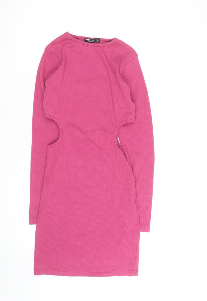 Nasty Gal Women’s Pink Cut-Out Long Sleeve Bodycon Dress Size 8