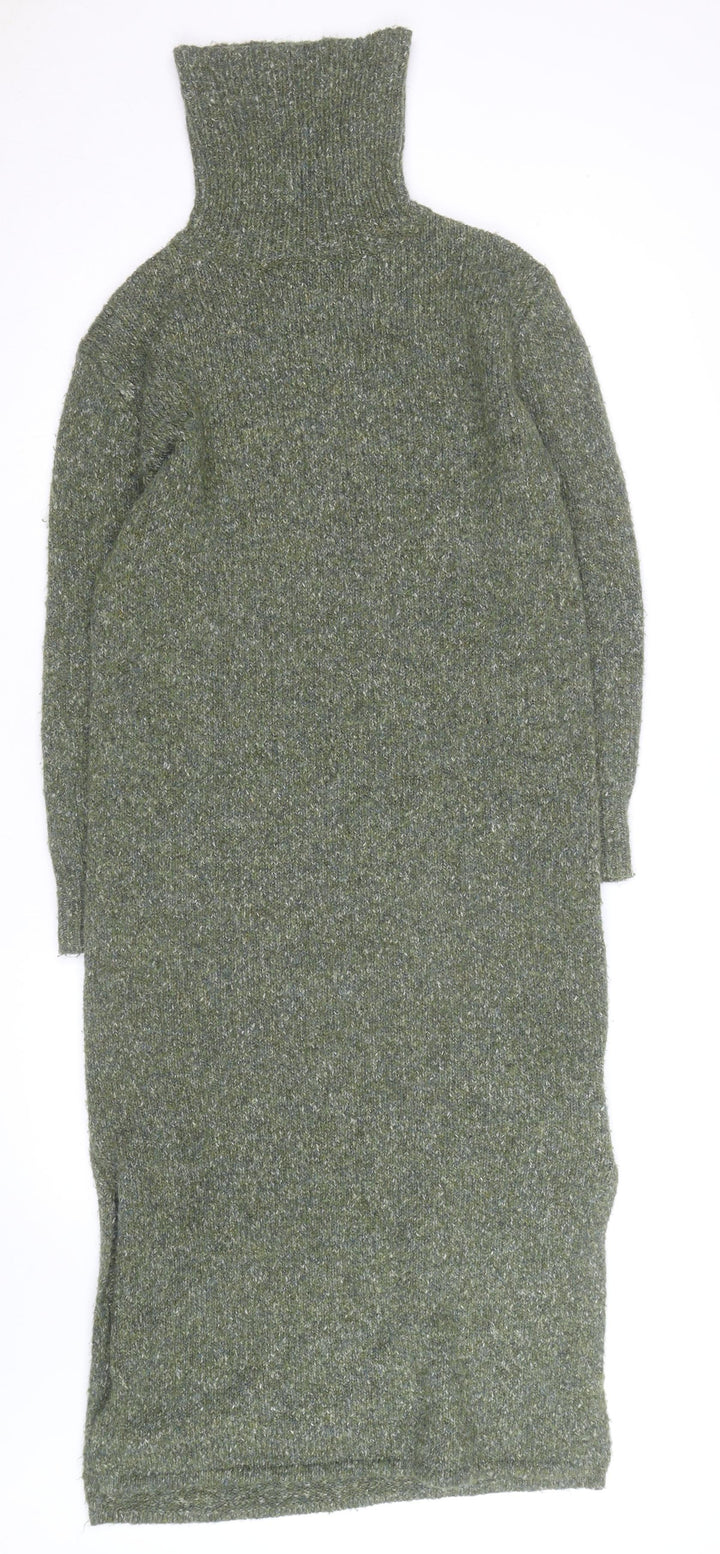 Yes Lola Women’s Green Knit Turtleneck Midi Bodycon Wool Dress S