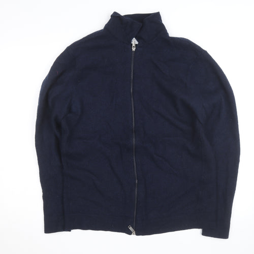 Selected Homme Men's Navy Blue XL Wool Full Zip Collared Jumper