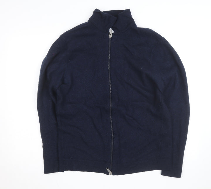 Selected Homme Men's Navy Blue XL Wool Full Zip Collared Jumper
